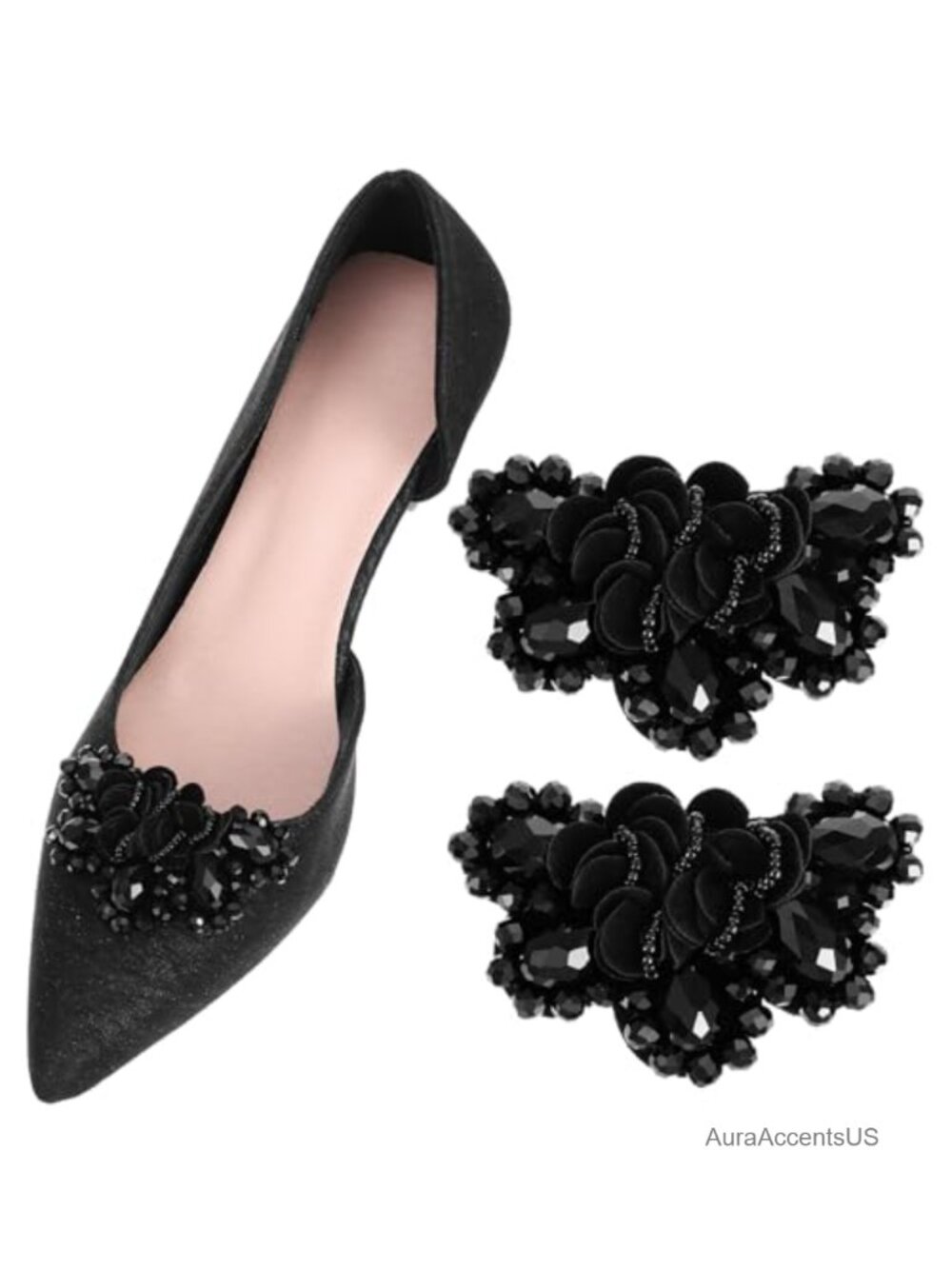 Vintage Beaded Bow Shoe Clips for Women - Detachable Dress Shoe Embellishment